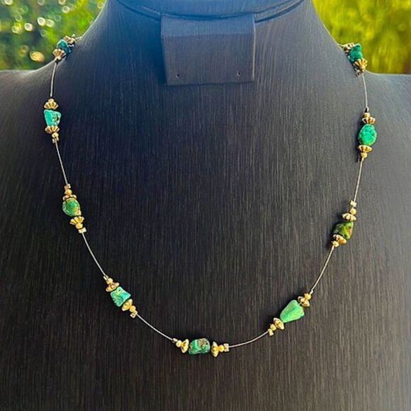 Vintage 70’s Genuine Turquoise Nugget Station Necklace - Picture 1 of 8